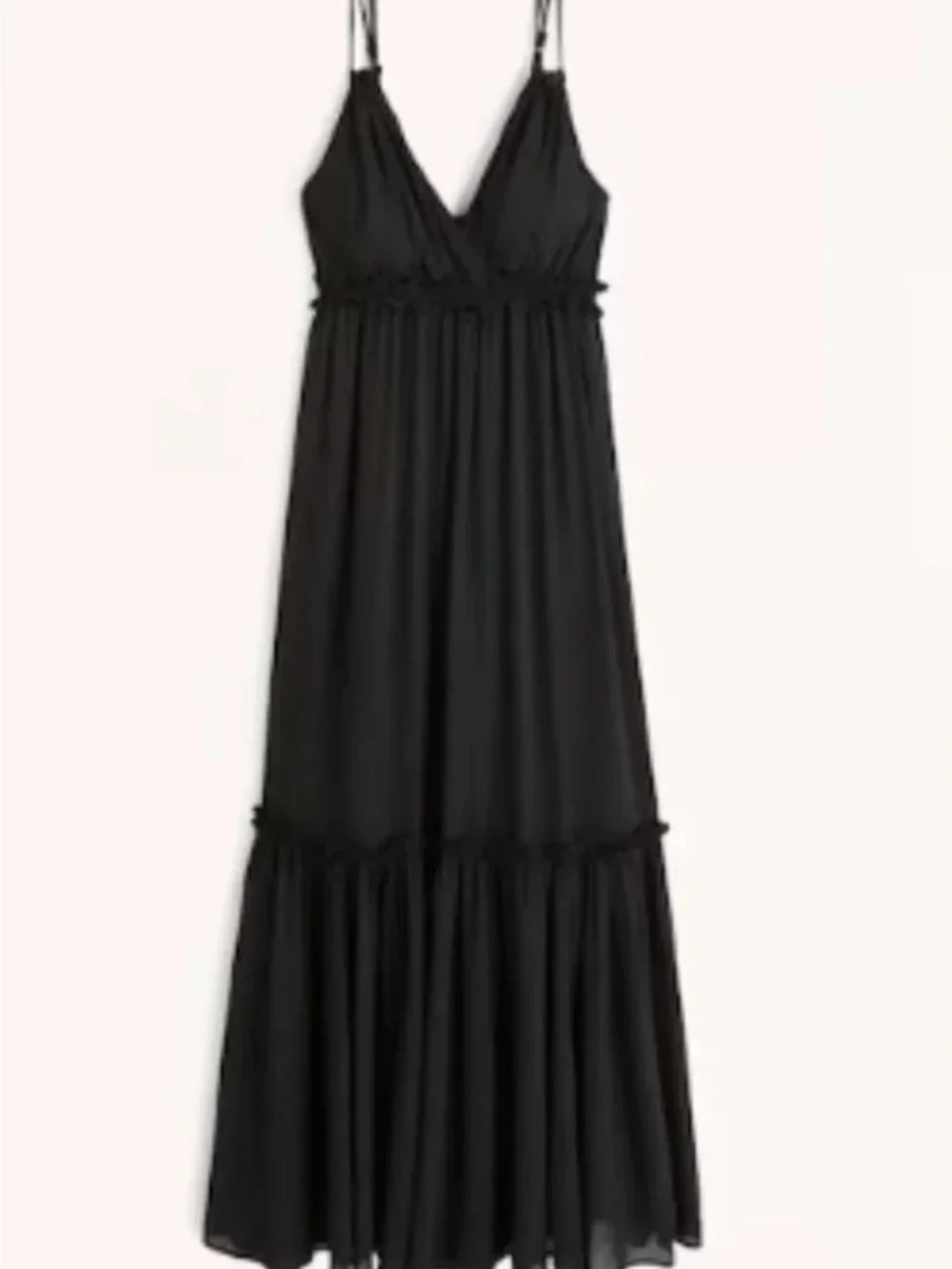 Abercrombie & Fitch Floaty Femme Black Vneck Double strap Tiered Dress Small N59